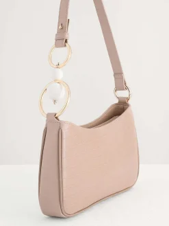 Acrylic Embellished Croc-Effect Embossed Shoulder Bag<PEDRO