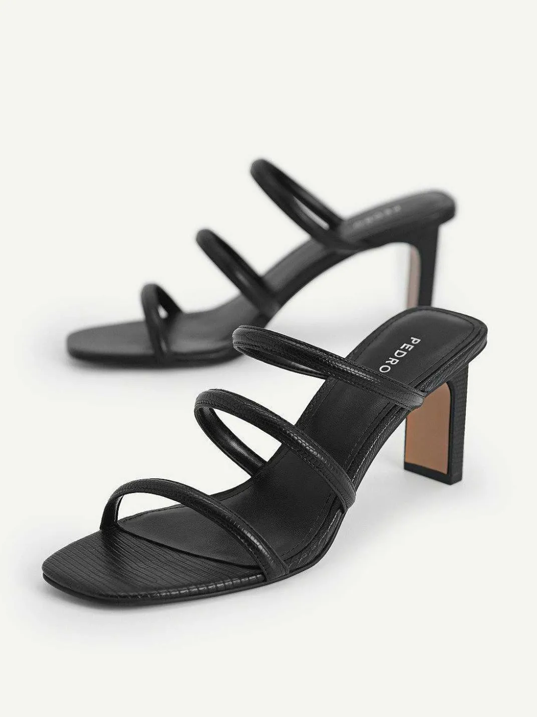 Strappy Heel Lizard-Effect Sandals<PEDRO New